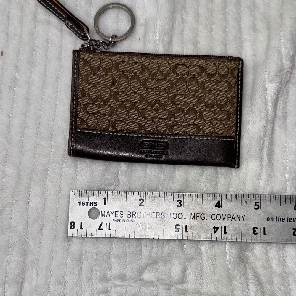 Coach Tan and Brown Monogram Keychain Wallet